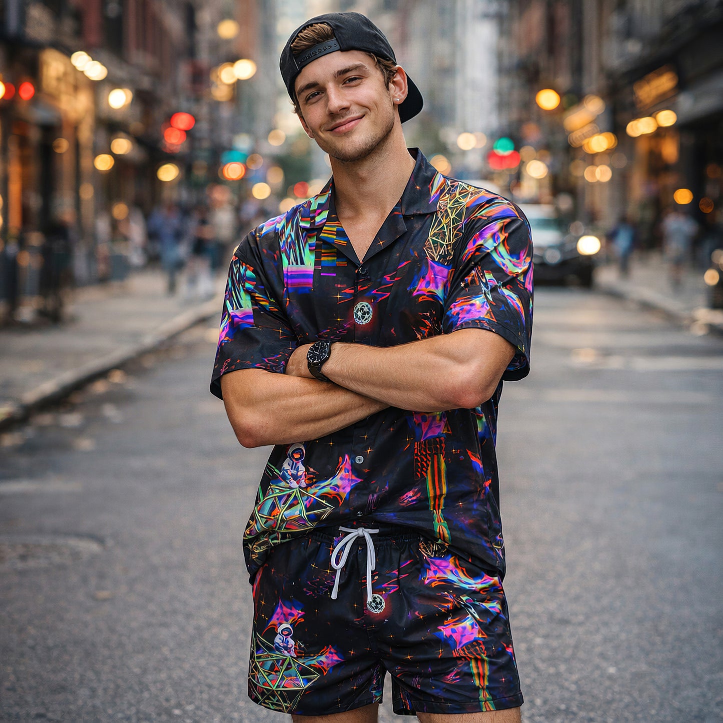 Neon Astral Voyager Shirts & Shorts Set