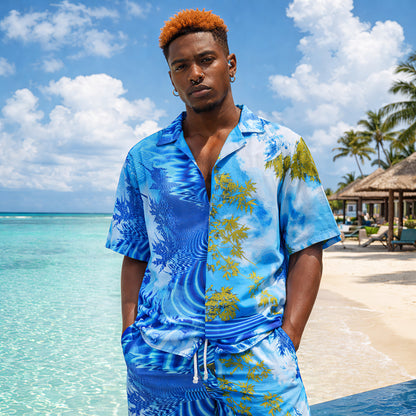 Neon Blue Mirage Portal Shirts & Shorts Set
