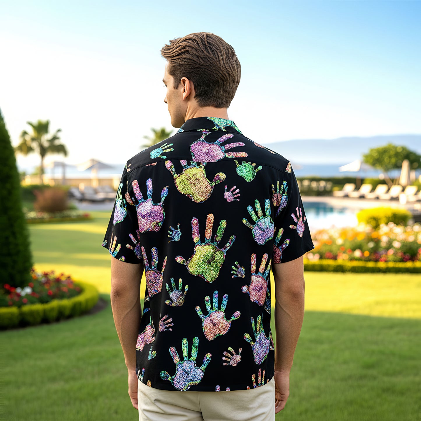 Neon Color Splash Handprint Hawaiian Shirt