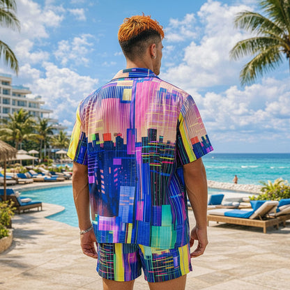 Neon Cyberpunk City Hawaiian Shirt & Shorts Set