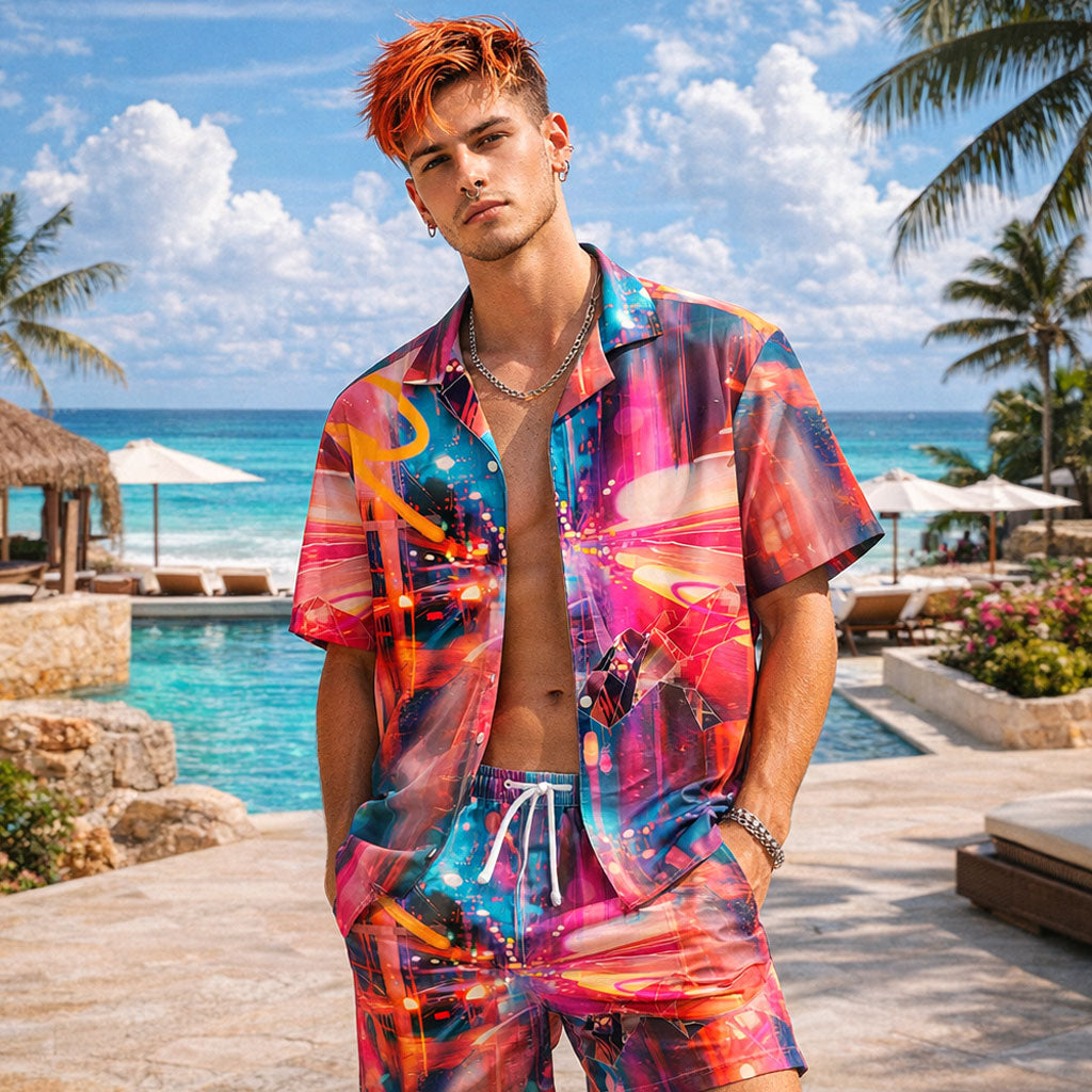 Neon Cyberpunk City Shirt & Shorts Set