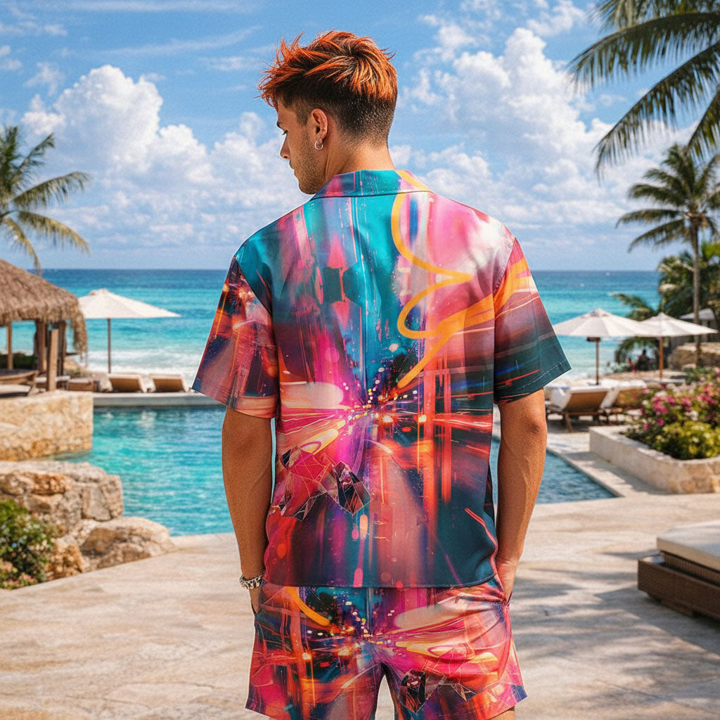Neon Cyberpunk City Shirt & Shorts Set