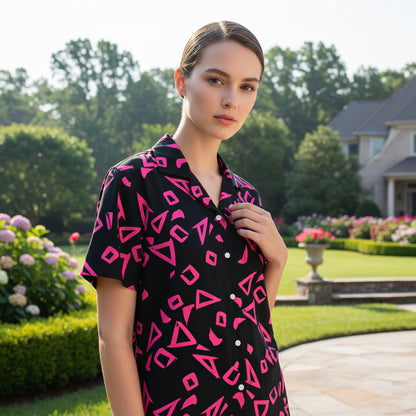 Neon Pink Geometric Hawaiian Shirt