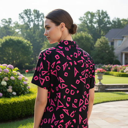 Neon Pink Geometric Hawaiian Shirt