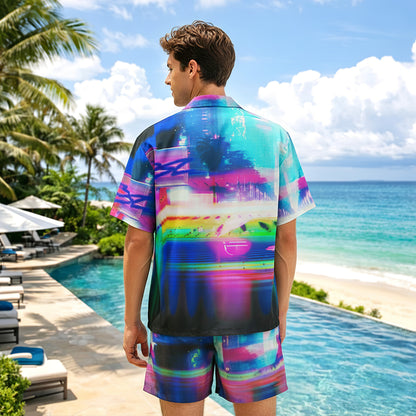 Neon Sunset Glitchwave Shirts & Shorts Set