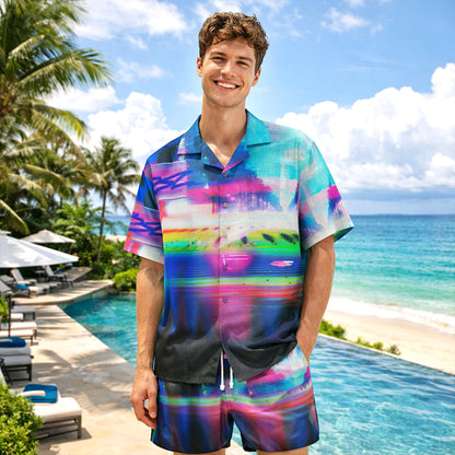 Neon Sunset Glitchwave Shirts & Shorts Set