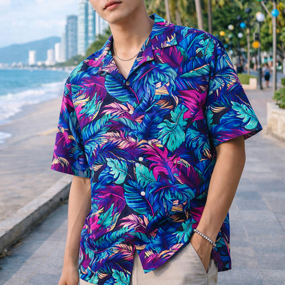 Neon Tropical Leaves Hawaiian Shirt
