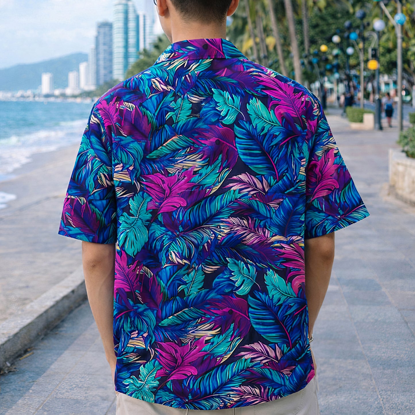 Neon Tropical Leaves Hawaiian Shirt