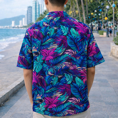 Neon Tropical Leaves Hawaiian Shirt