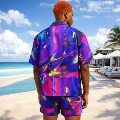 Neon Vaporwave Basketball Hawaiian Shirt & Shorts Set