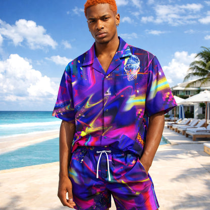 Neon Vaporwave Basketball Hawaiian Shirt & Shorts Set
