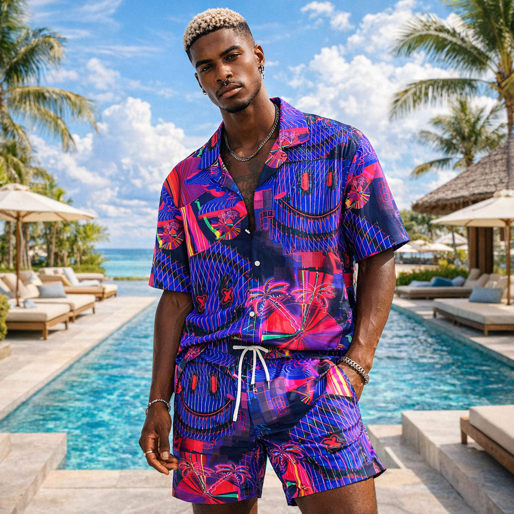Neon Retro Wave Shirts & Shorts Set