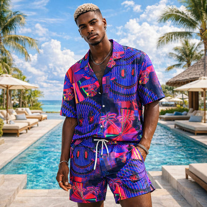 Neon Retro Wave Shirts & Shorts Set