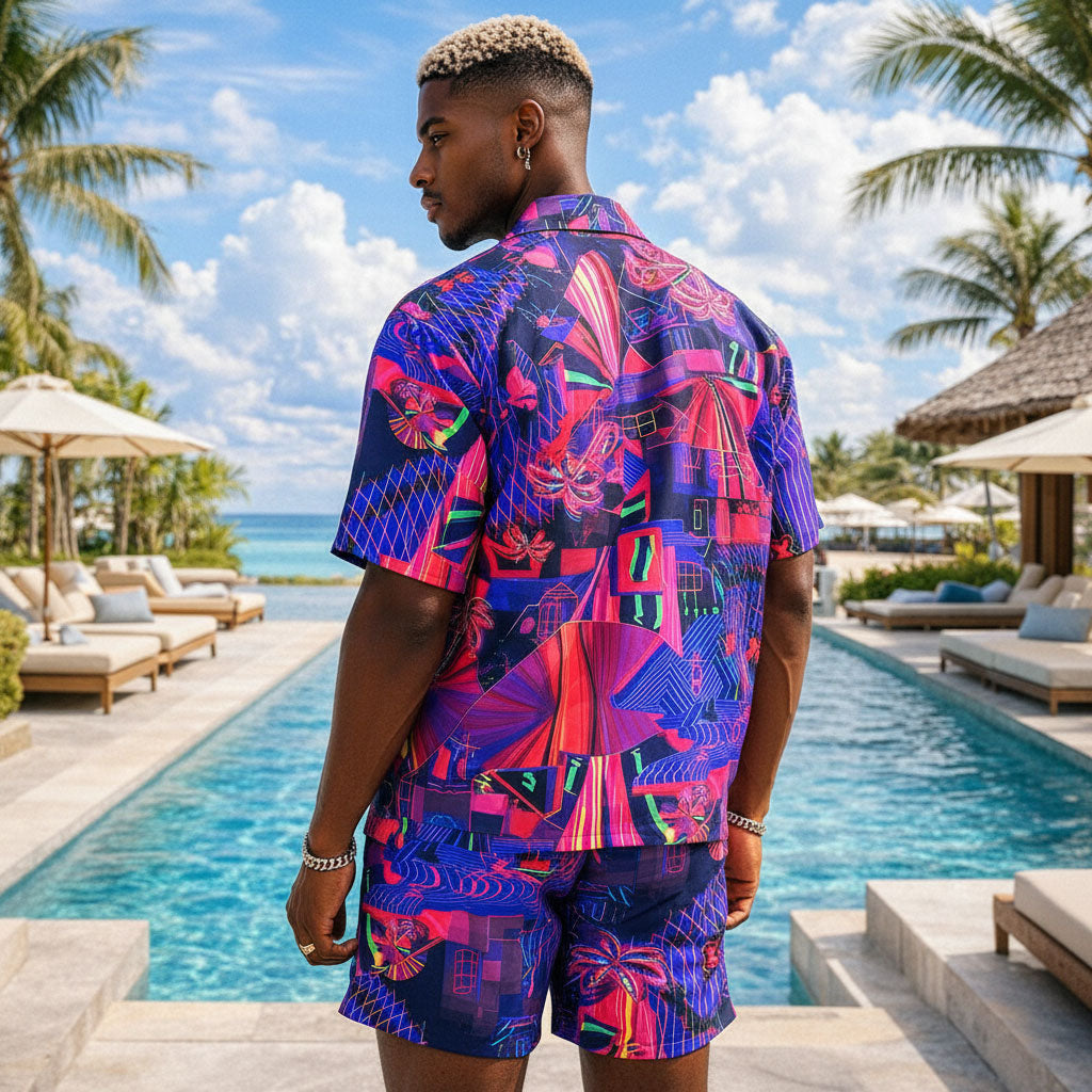 Neon Retro Wave Shirts & Shorts Set