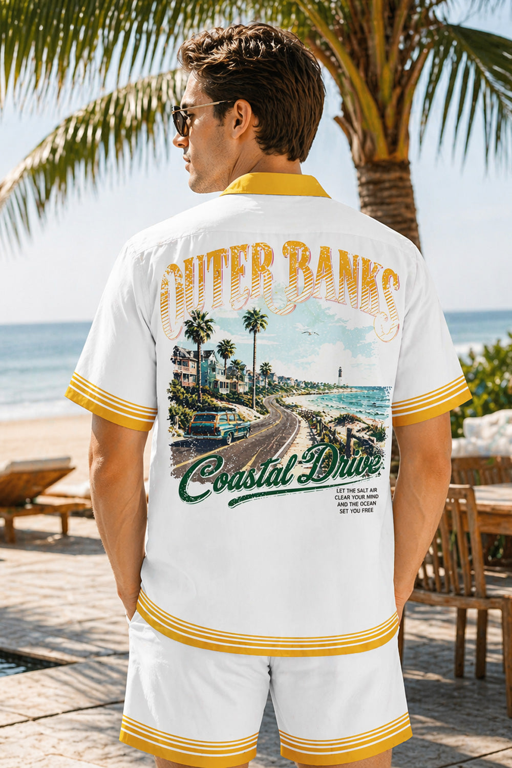Outer Banks Coastal Drive Hawaiian Shirt & Shorts Set