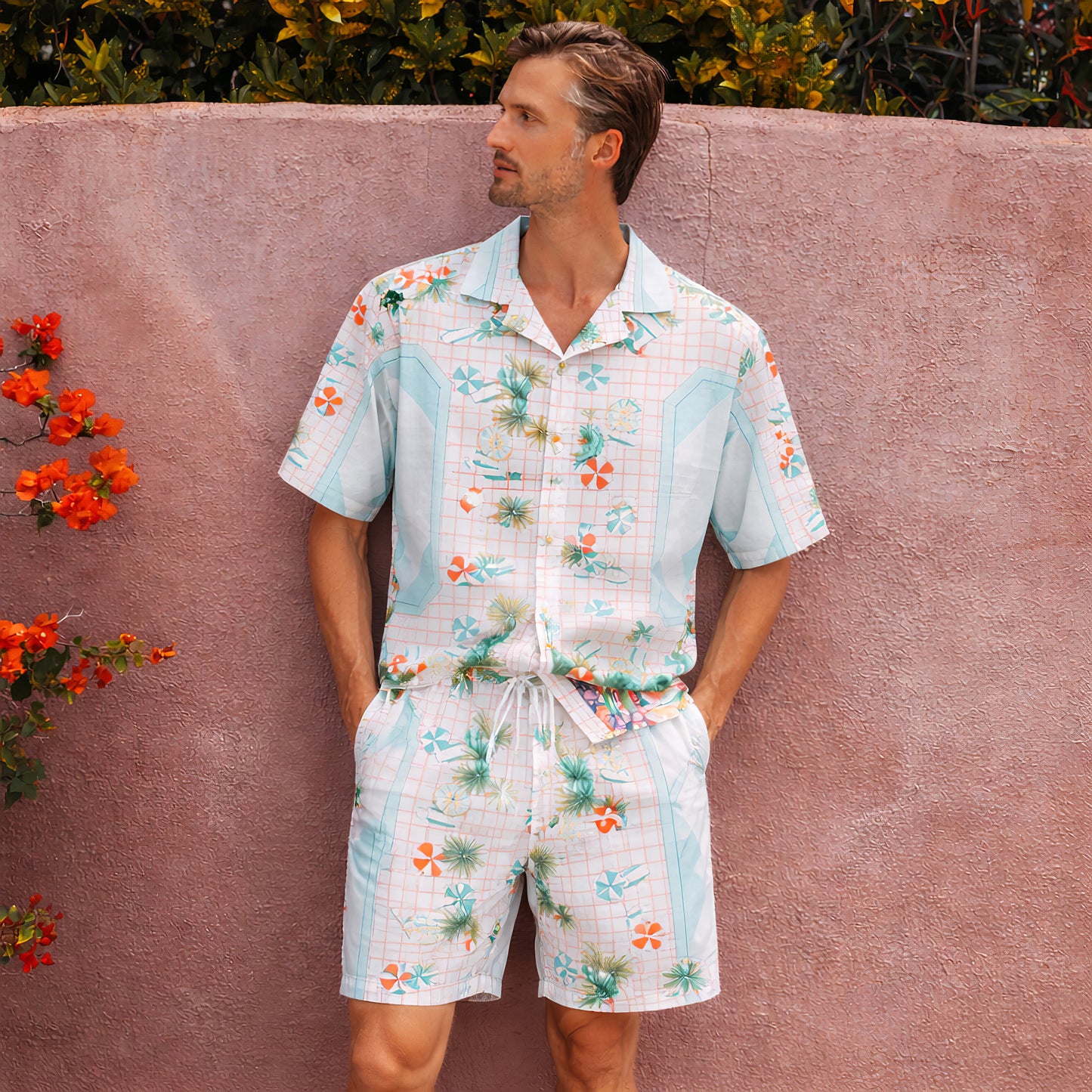 Poolside Retro Hawaiian Shirt & Shorts Set