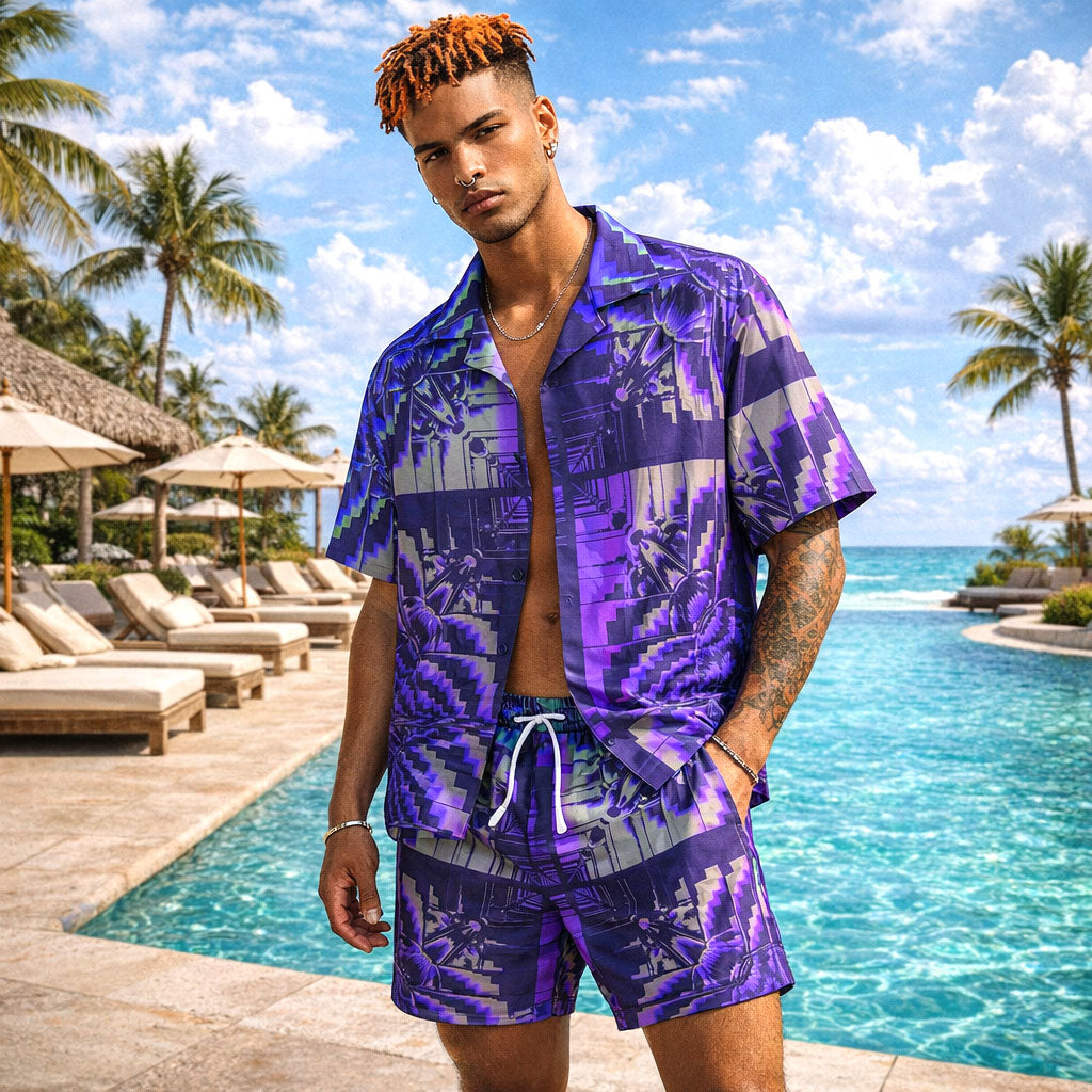 Psychedelic Neon Tunnel Hawaiian Shirt & Shorts Set
