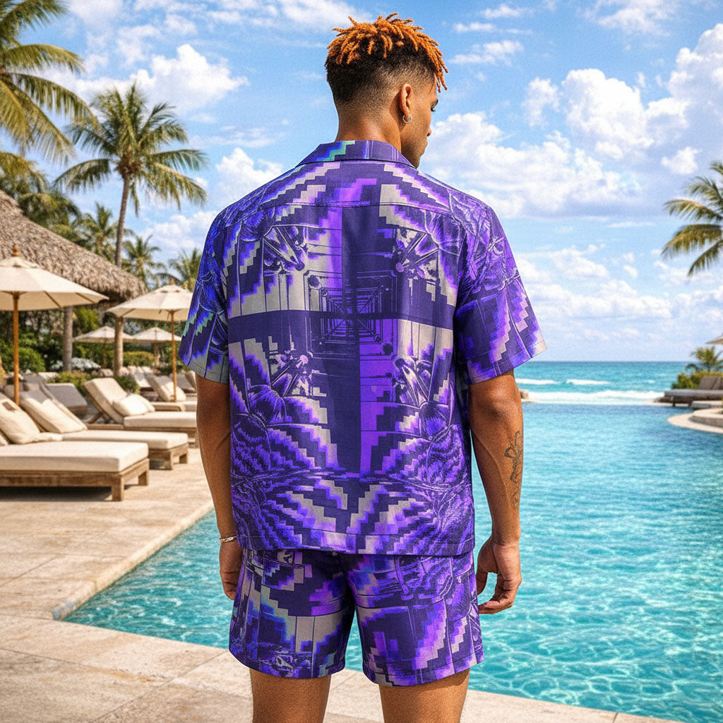Psychedelic Neon Tunnel Hawaiian Shirt & Shorts Set
