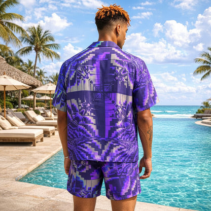 Psychedelic Neon Tunnel Hawaiian Shirt & Shorts Set