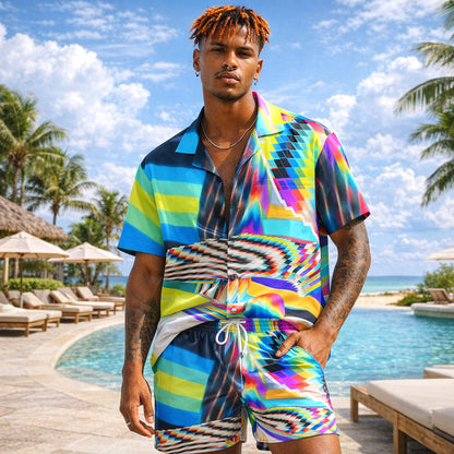 Psychedelic Rainbow Hawaiian Shirt & Shorts Set