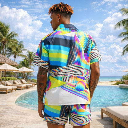 Psychedelic Rainbow Hawaiian Shirt & Shorts Set