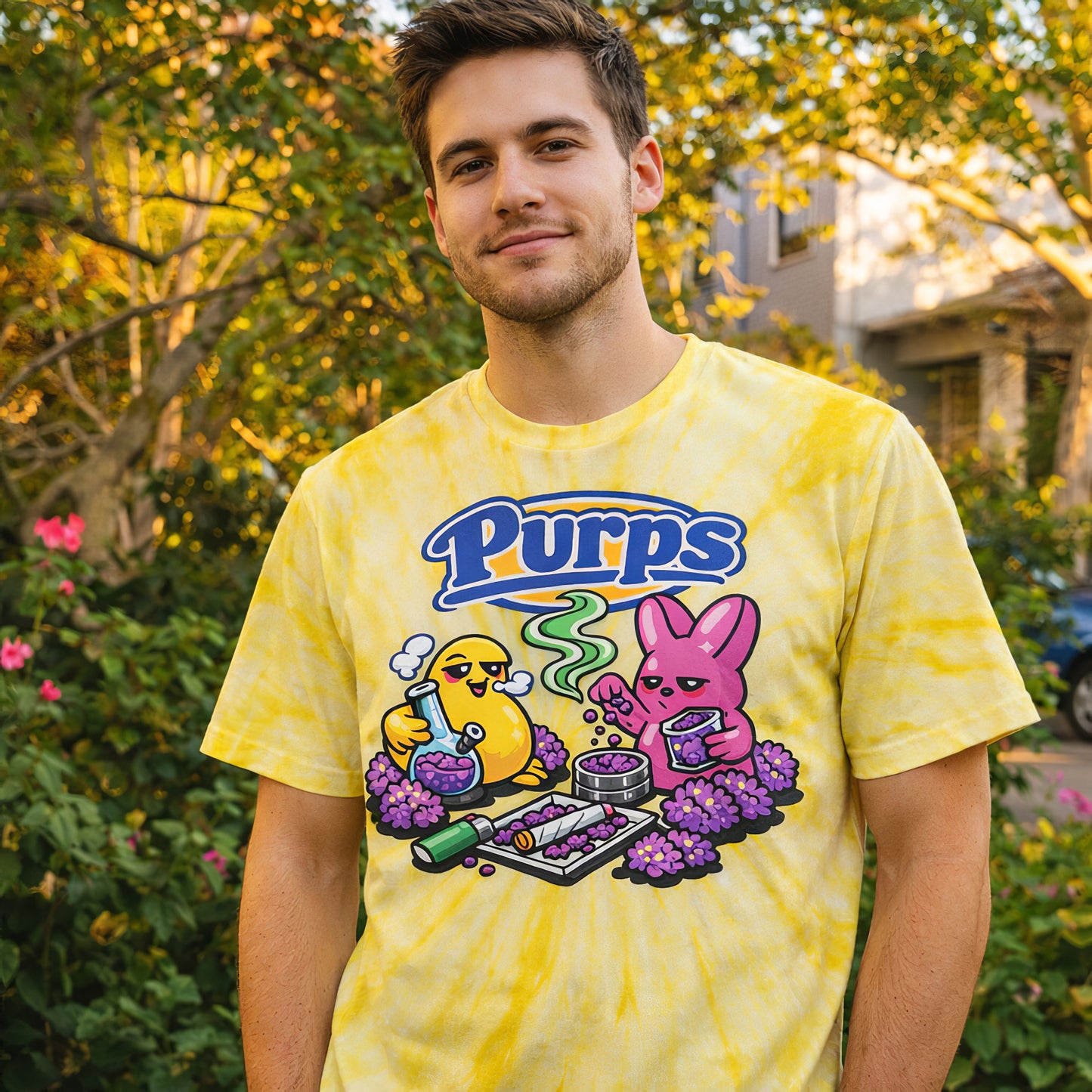 Purps Cartoon Tie-Dye Graphic T-Shirt