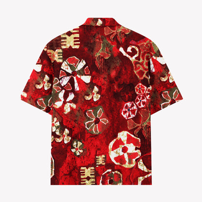 Red Batik Floral Hawaiian Shirt