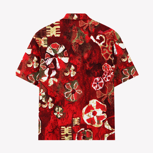 Red Batik Floral Hawaiian Shirt