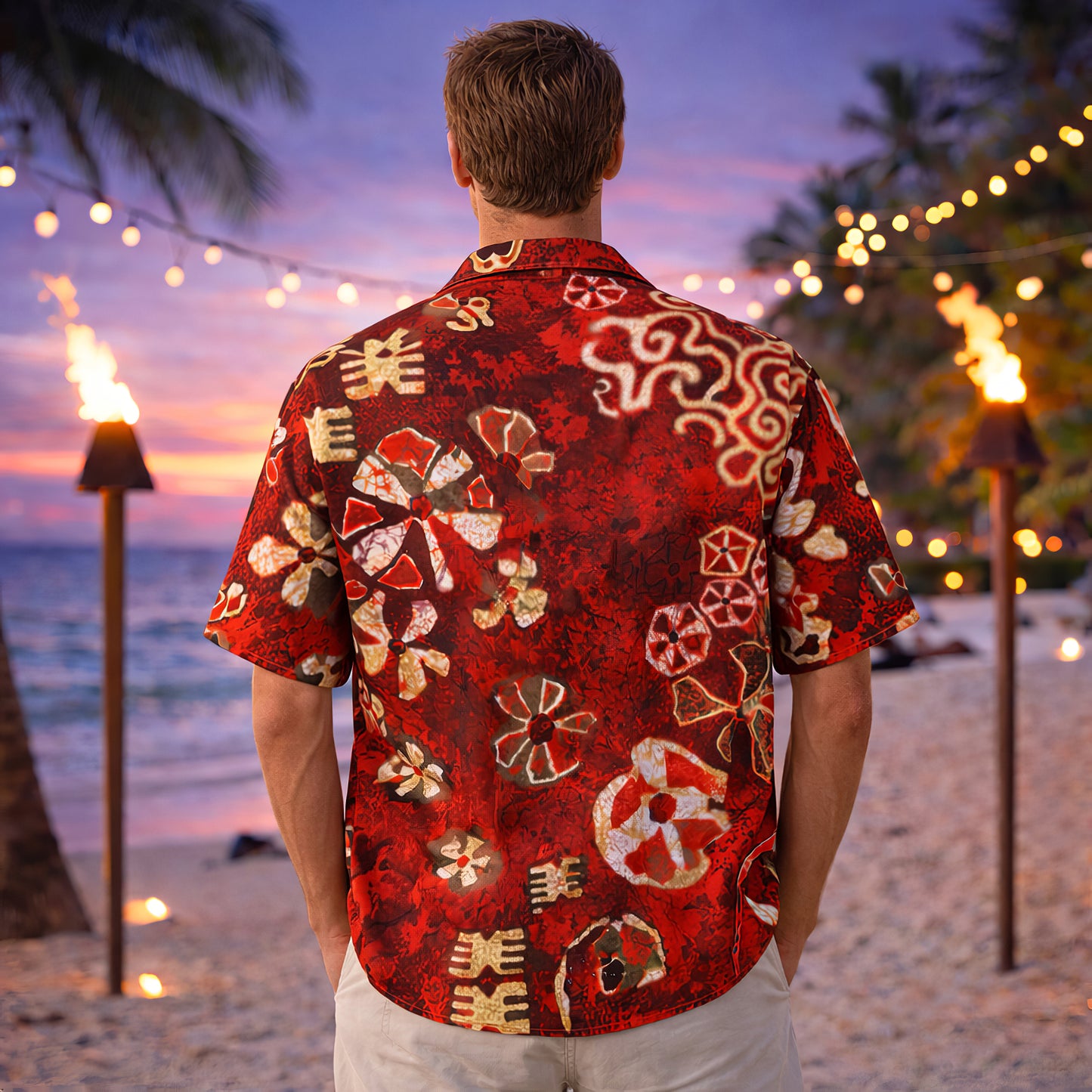 Red Batik Floral Hawaiian Shirt