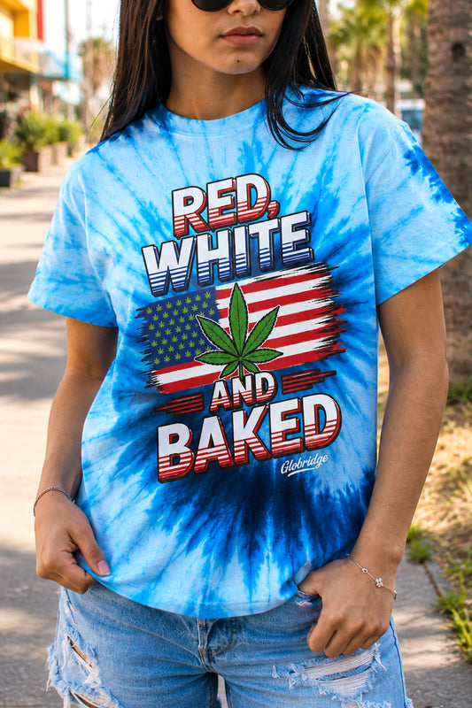 Red, White And Baked Blue Tie Dye Tee