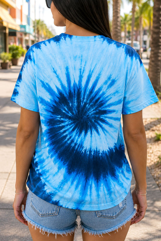 Red, White And Baked Blue Tie Dye Tee