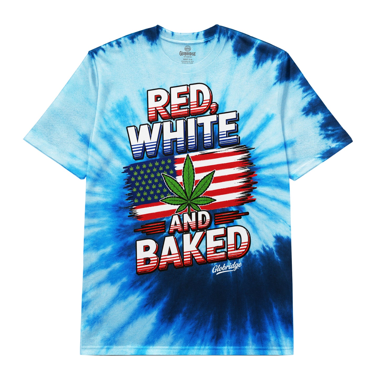 Red, White And Baked Blue Tie Dye Tee