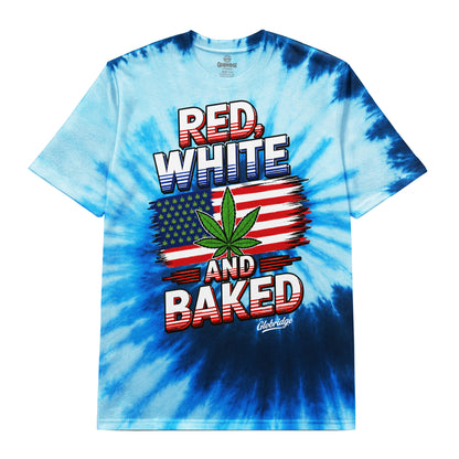 Red, White And Baked Blue Tie Dye Tee