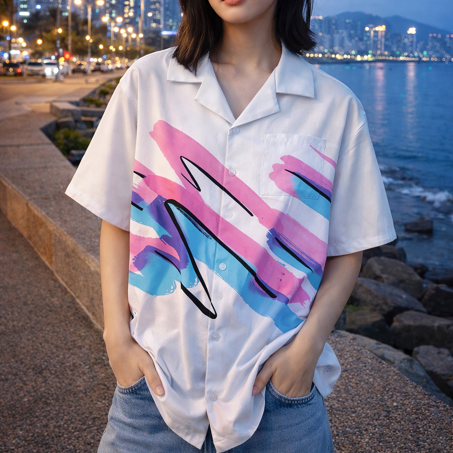 Retro 80s Memphis Brush Hawaiian Shirt