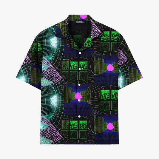 Retro Futuristic Neon Grid Hawaiian Shirt