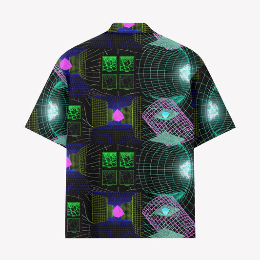 Retro Futuristic Neon Grid Hawaiian Shirt