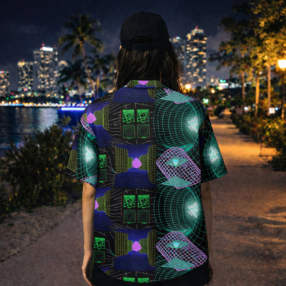 Retro Futuristic Neon Grid Hawaiian Shirt