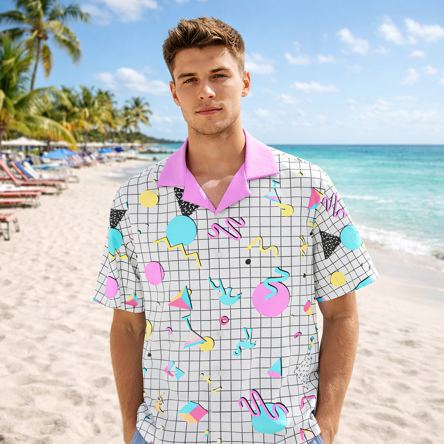 Retro Memphis Grid Hawaiian Shirt