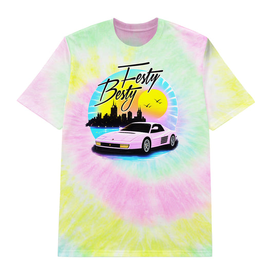 Retro Sunset Sports Car Tie Dye T-Shirt