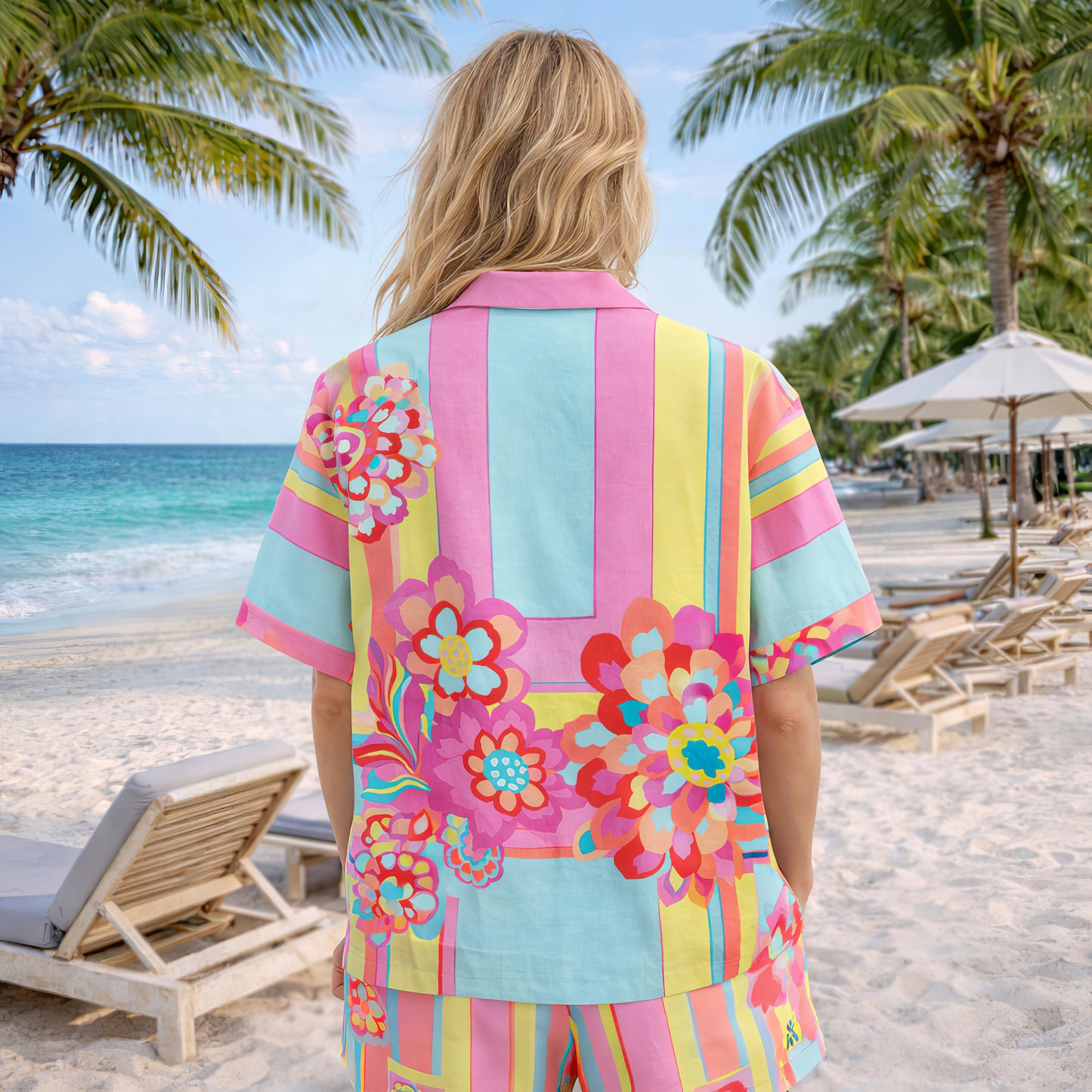 Retro Tropical Floral Hawaiian Shirt & Shorts Set