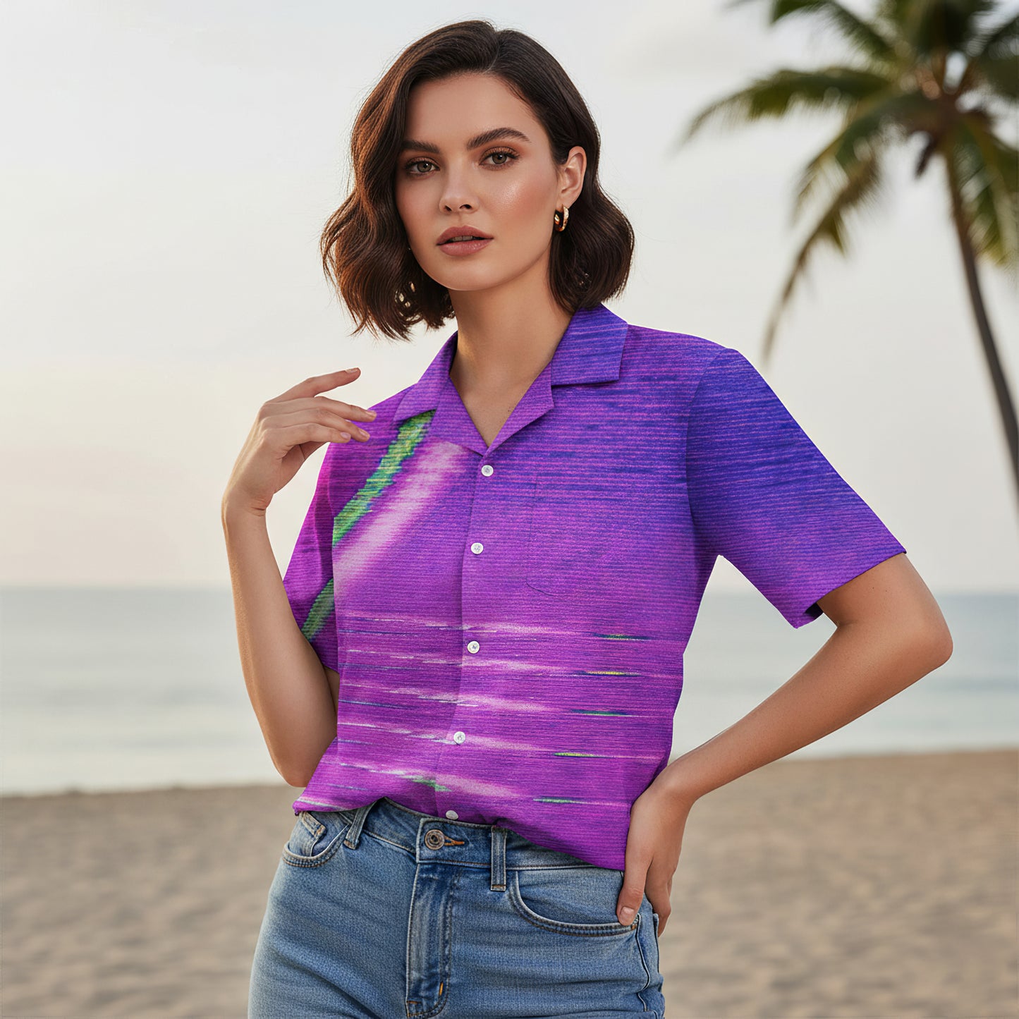 Retro VHS Glitch Neon Hawaiian Shirt