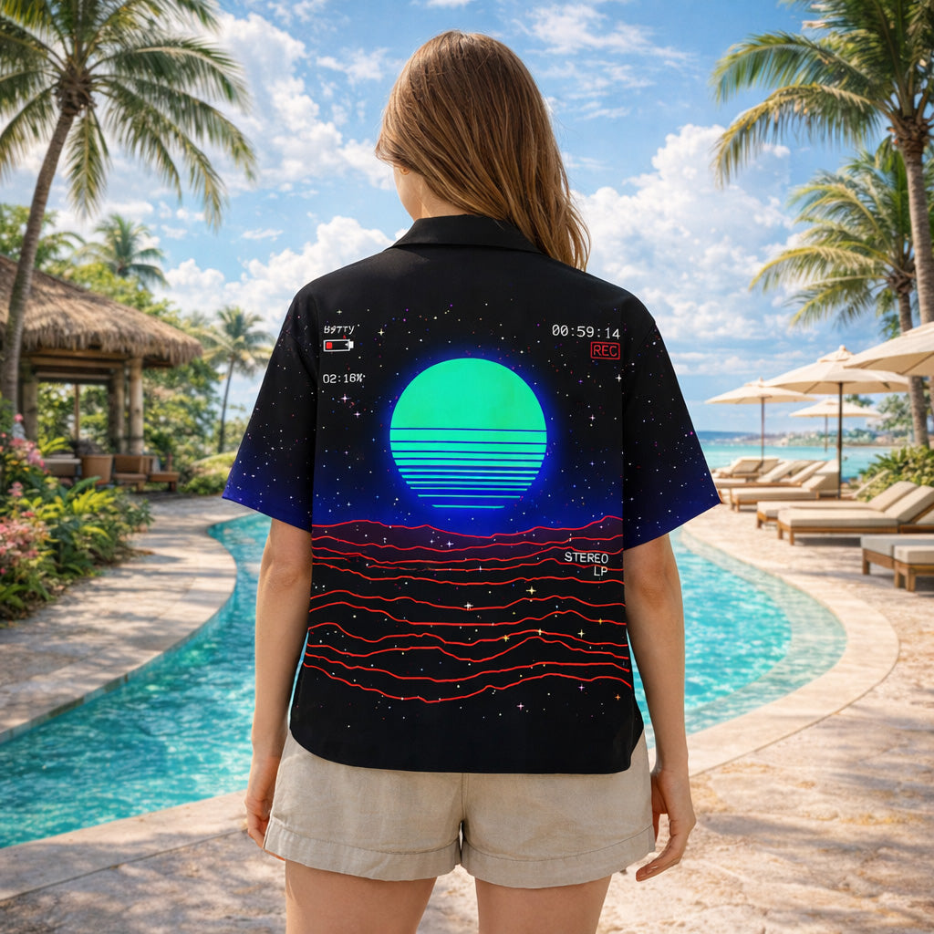 Retro Vaporwave Neon Sun Hawaiian Shirt