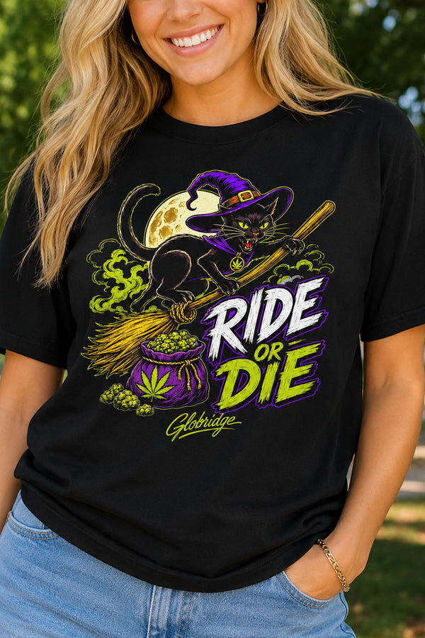 Ride or Die Black Cat Cannabis Tee