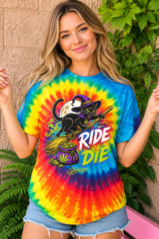 Ride or Die Black Cat Tie Dye Tee