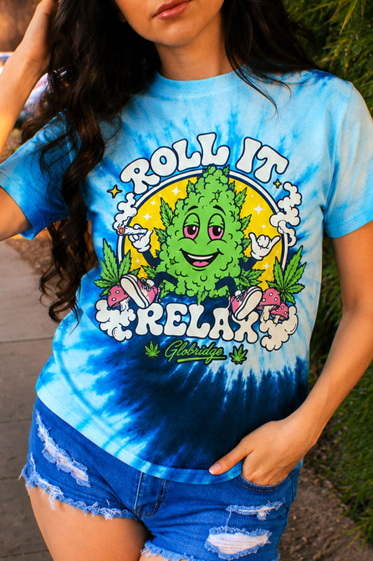 Roll It Relax Blue Tie Dye Tee