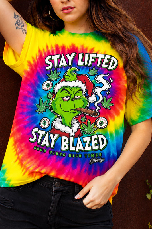 Stay Lifted Stay Blazed Grinch Tie Dye Graphic Tee