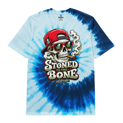 Stoned to the Bone Blue Tie Dye Skull T-Shirt
