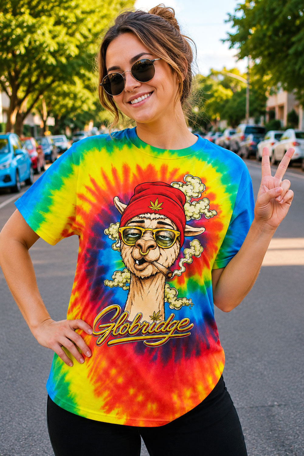 Stoner Llama Rainbow Tie Dye Tee