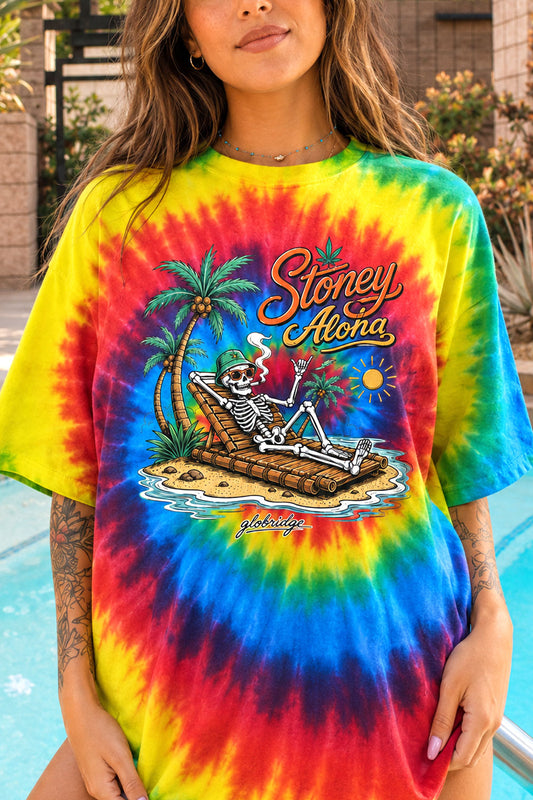 Stoney Aloha Rainbow Tie-Dye Skeleton Beach Tee