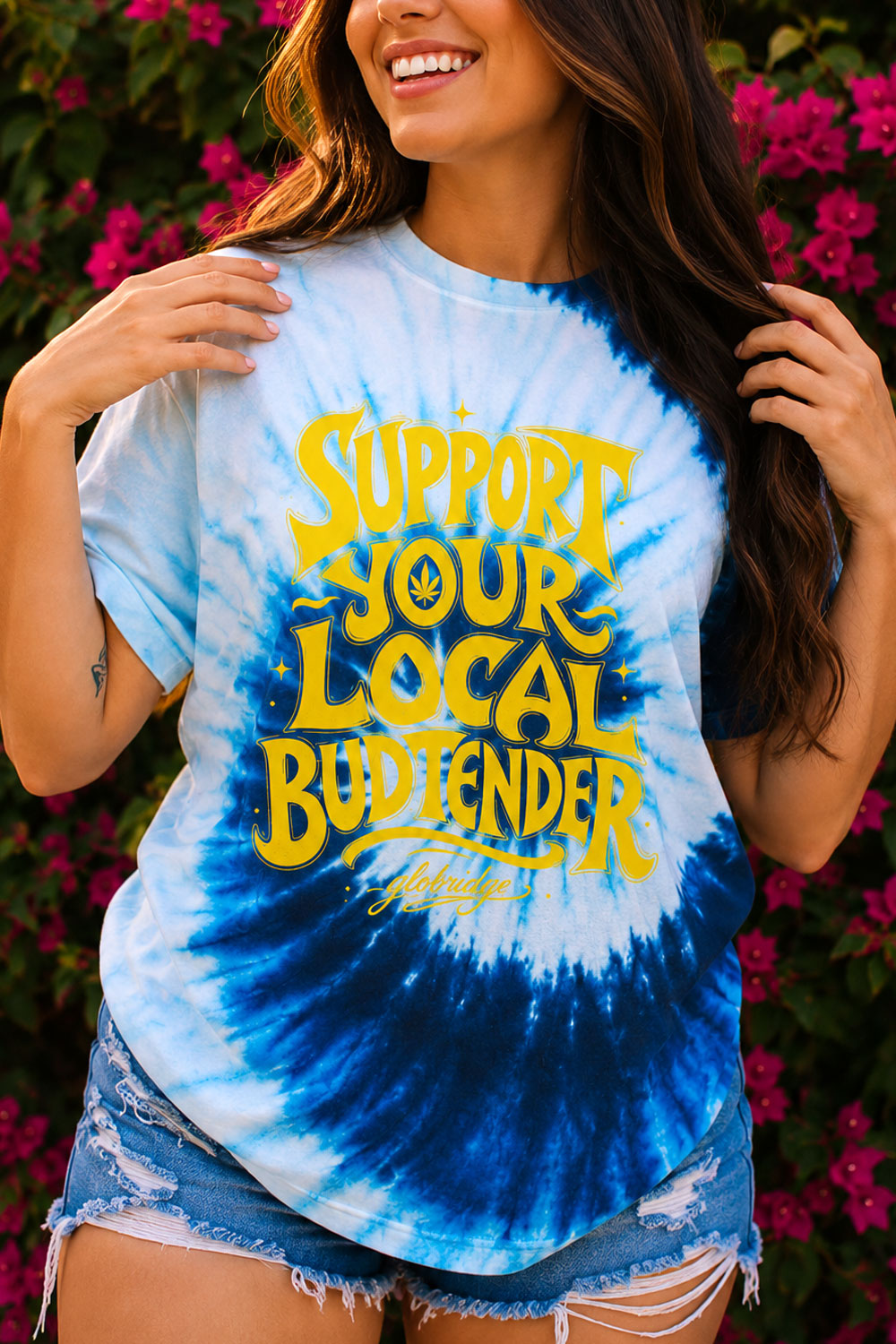 Support Your Local Budtender Blue Tie Dye T-Shirt
